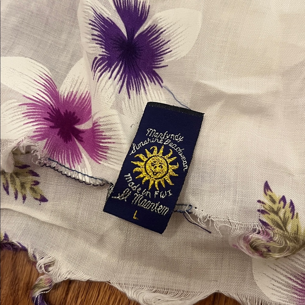 White & Purple Hawaiian Aloha Beach Sarong Wrap OS - Picture 2 of 6